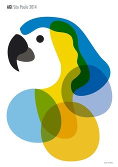 an abstract poster with a parrot's head in the shape of a circle on white background