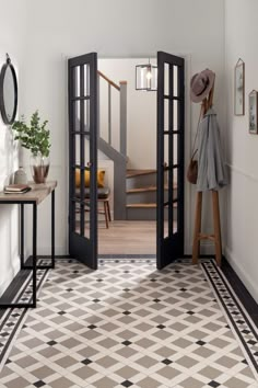 Original Style Victorian Floor Tile Norwich Pattern in White, Holkham Dune & Black Hallway Tiles Hallway Flooring, Hallway Designs, Tile Trends, Hall Decor