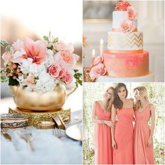 two women standing next to each other in front of a table with flowers and cake