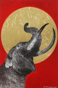 an elephant is shown with the moon in the background