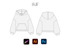 the front and back view of a hoodie sweatshirt with an app icon below it