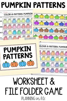 pumpkin patterns worksheet and file folder game