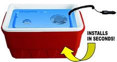 an image of a red and white cooler with instructions on how to install the handle