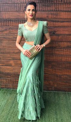 Style Saree Draping, Shilpa Reddy, Skirt Saree, Sarees Design, Fish Cut, Saree Bollywood, Green Fish