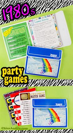 the party games are on display with zebra print and matching materials for each game card