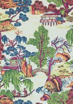 Buy Thibaut Asian Scenic Coral and Green F975464 Dynasty Collection Multipurpose Fabric Blue And Green Curtains, Jane Clayton, Thibaut Fabric, Scenic Wallpaper, Green Curtains, Chinoiserie Style, Floral Curtains, Matching Paint Colors, Scene Design