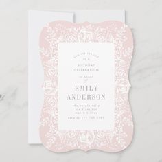 a pink and white floral birthday party card