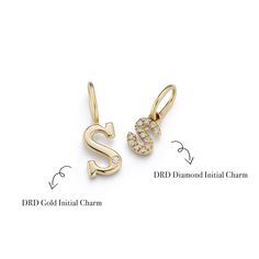 Personalization has never been so sparkly. This gold and diamond initial charm sparkles with pavé-set diamonds. Delicate and dainty, it is the perfect addition to any charm necklace. Stack several letters to spell out a word or name, collect the initials of your loved ones, or rock your monogram; the options are endless. You can even add a single diamond initial charm on a delicate chain to create an understated minimalist everyday layering necklace or as the start of a charm necklace. This sent Rose Gold Initial, Dana Rebecca Designs, Necklace Stack, Diamond Huggies, Alphabet Jewelry, Kids Bracelets, White Gold Chains, Bridal Engagement Rings, Climber Earrings