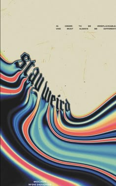 an abstract poster with wavy lines in blue, red and yellow