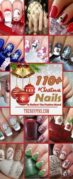 Christmas Fingernails Designs, Christmas Tree Nail Designs, Christmas Nails Diy, Red And White Nails, Snowman Nails, Gold Glitter Christmas