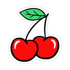 two cherries with green leaves sticker on a white background stock photo 717982