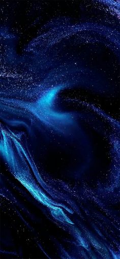 an abstract blue and black background with stars in the night sky, as well as swirling lines