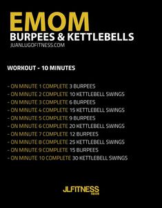 an exercise program for women with the text emom burpes & kettlebells