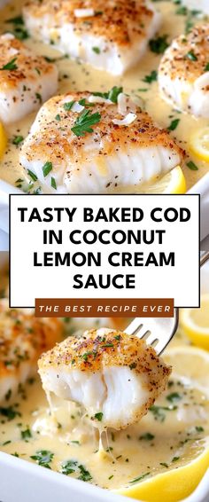 Image for Tasty Baked Cod in Coconut Lemon Cream Sauce Lemon Cream Sauce, Easy Dinner Options, Lemon Cream Sauces, Best Food Ever, Lemon Cream, Cream Sauce, Fish Recipes, Easy Dinner, Feel Like