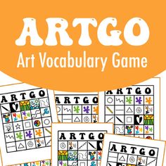 the artgo art vocaculary game with four squares and letters on it