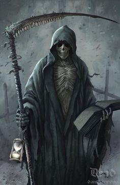 a skeleton with a lantern and a book in his hand is holding a long stick