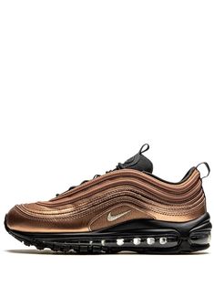 Metallic bronze-tone Air Max 97 sneakers from NIKE featuring round toe, flat rubber sole, front lace-up fastening, branded insole and signature Swoosh logo detail. These styles are supplied by a premium sneaker marketplace. Stocking only the most sought-after footwear, they source and curate some of the most hard to find sneakers from around the world.. Nike Air Max 97 Women, Nike Shoes Photo, Bling Nike Shoes, All White Sneakers, Sneakers Brown, Nike Tanjun, Nike T, Nike Air Max For Women, Pink And Brown