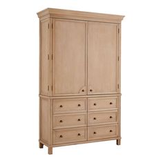 a large wooden cabinet with drawers and doors on the bottom shelf, in front of a white background