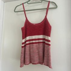 Anthropologie Moth Size S Red Ivory Striped Knit Tank Top Unworn; New Without Tags Red Knitted Casual Tops, Casual Red Knit Top, Casual Red Knitted Top, Knitted Striped Knit Tops, Casual Red Soft Knit Top, Red Casual Soft Knit Top, Casual Red Knit Tank Top, Red Cotton Vest Tank Top, Red Textured Knit Top