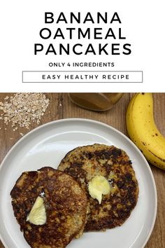 banana oatmeal pancakes on a white plate