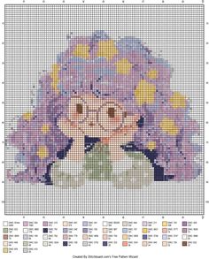 a cross stitch pattern with an image of a woman's face and flowers in her hair