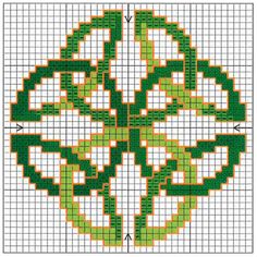 a cross stitch pattern in green and orange