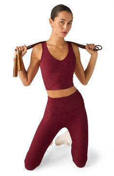 Cut from an exceptionally soft space-dye knit and designed with a lightly supportive shelf bra, this cropped tank brings its just-right comfort to everything from a walk with friends to lunch afterwards. V-neck Shelf bra Partially lined 87% polyester, 13% elastane Machine wash, tumble dry Made in the USA of imported fabric Walk With Friends, Supportive Sports Bras, Yoga Instructor, Downward Dog, Beyond Yoga, Shelf Bra, Sports Bras, Yoga Clothes, High Waisted Leggings