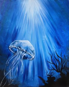 an acrylic painting of a jellyfish in the ocean