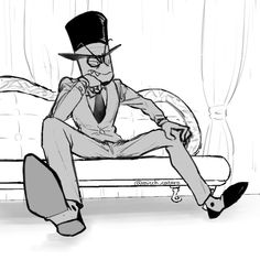 a drawing of a man sitting on a couch