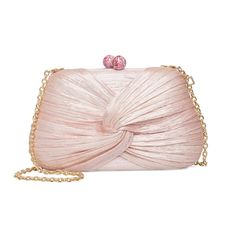 Clutch in pale pink abaca / silk with draped front and silk tassel. Shell inlay closure, fully lined with drop in chain shoulder strap. Silk Clutch, Silk Purse, Pink Clutch, Pink Handbags, Pink Mini, Nude Pink, Retail Therapy, Pink Silk, Clutch Purse