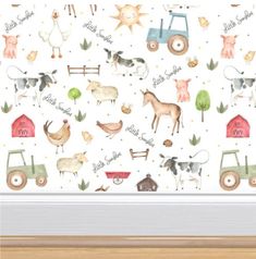 a wall with farm animals on it