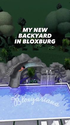 an image of a swimming pool with the words my new backyard in bloxburg