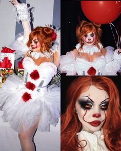 three pictures of clowns dressed in costumes