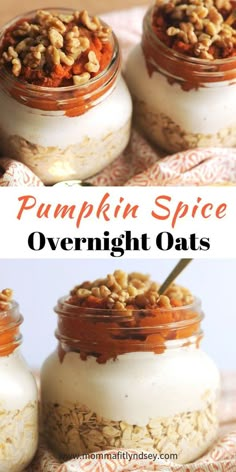 pumpkin spice overnight oats in mason jars