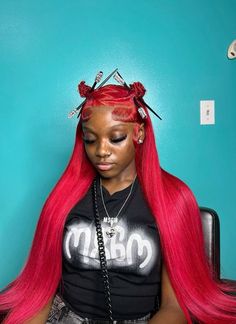 Christmas Wig Hairstyles, Red Wig For Black Women Hairstyles, Red Buss Down Middle Part, Wig Install Hairstyles Color, Wig Hairstyles Red, Purple Wig Install, Red Wig Hairstyles, Red Wig Hairstyles For Black Women, Red Wig For Black Women