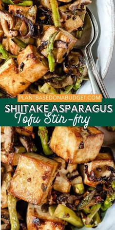 Shiitake Asparagus Tofu Stir-fry Soy Protein Recipes, Crunchy Asparagus, Meaty Mushrooms, Tofu Dinner Recipes, Tofu Dinner, Plant Based On A Budget, Tofu Cubes, Meatless Meals Healthy, Asparagus Stir Fry