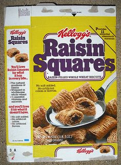 a package of raisin squares sitting on top of a table