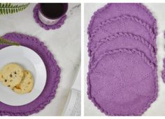 two pictures one shows cookies and the other shows crocheted placemats