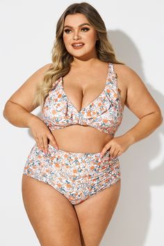 Plus Size Floral Print V-Neck Bikini Top Bottom Heavy, Plus Model, Summer Plans, Nursing Bra, Dryers, Mild Soap, Women Swimsuits, Bathing Suits, Women Fashion