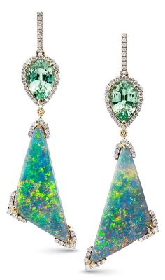 Best Earring Parle mint garnet black opal diamond drop earrings | australian black opal jewelry Opal Bangle, King Ring, Round Diamond Earrings, Cognac Diamonds, Front Back Earrings, Display Cases