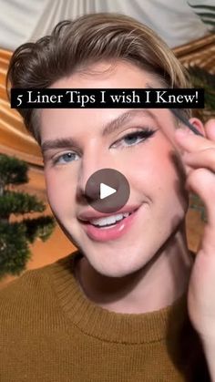 a young man is smiling and holding his nose with the words 5 liner tips i wish i knew