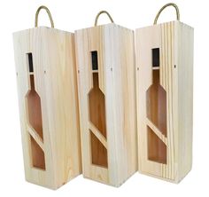 two wooden wine bottles are shown in the shape of an open bottle holder with handles