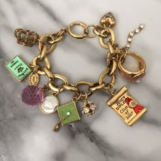 Juicy Couture Class Of ‘07 Gold Charm Bracelet. Comes In Box. Never Worn. 1 Rhinestone Missing Off 1 Charm. Gold Chunky Jewelry, Chunky Gold Jewelry, Juicy Couture Charms Bracelet, Charm Bracelet Watch, Charm Bracelet Gold, Juicy Couture Bracelet, Gold Girl, Juicy Couture Charms, Juicy Couture Jewelry