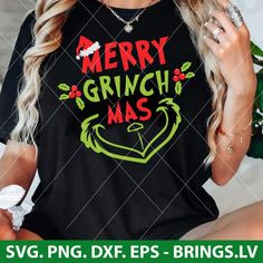 a woman wearing a merry grinch mas shirt