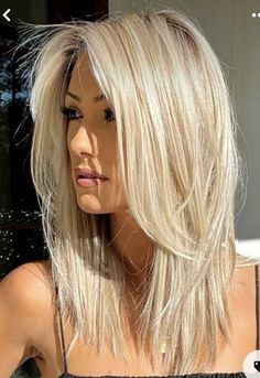 Blonde Hair Gray Highlights, Shoulder Length Blonde Hair With Layers, Med Length Hair Styles, Med Length Hair, Blonde Hair With Layers, Shoulder Length Blonde Hair, Med Hair, Gray Highlights, Rock Your Hair