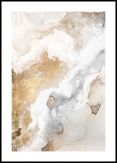 an abstract painting with gold and white colors