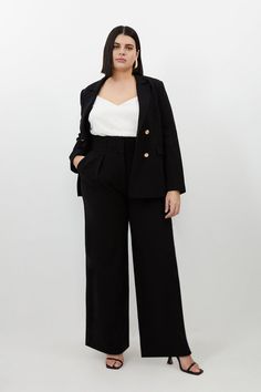 Plus Size Compact Stretch Tailored High Waist Trouser High Waisted Trousers Plus Size, High Waisted Dress Pants Plus Size, Black On Black Business Casual, Plus Size Business Attire Career Wear, Trouser Outfit Plus Size, Trousers Plus Size Outfit, Tailored Pants Outfit Plus Size, Plus Size Court Attire, Women’s Work Wear