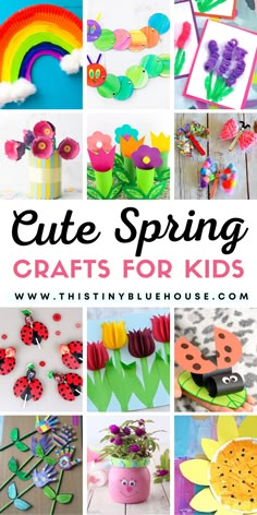 collage of cute spring crafts for kids