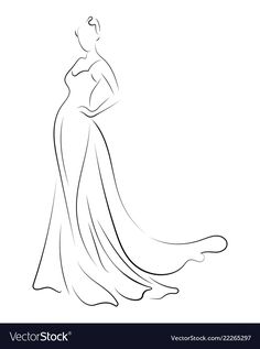 a line drawing of a woman in a long dress with her hands on her hips