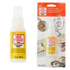 a bottle of glue next to a package of stickers and tags on a white background